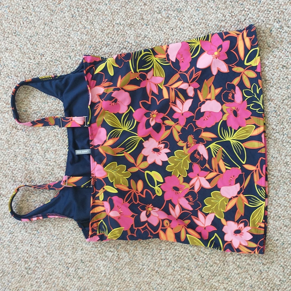 Lands' End Square Neck Floral Print Tankini Swim Top 12D - Picture 2 of 7